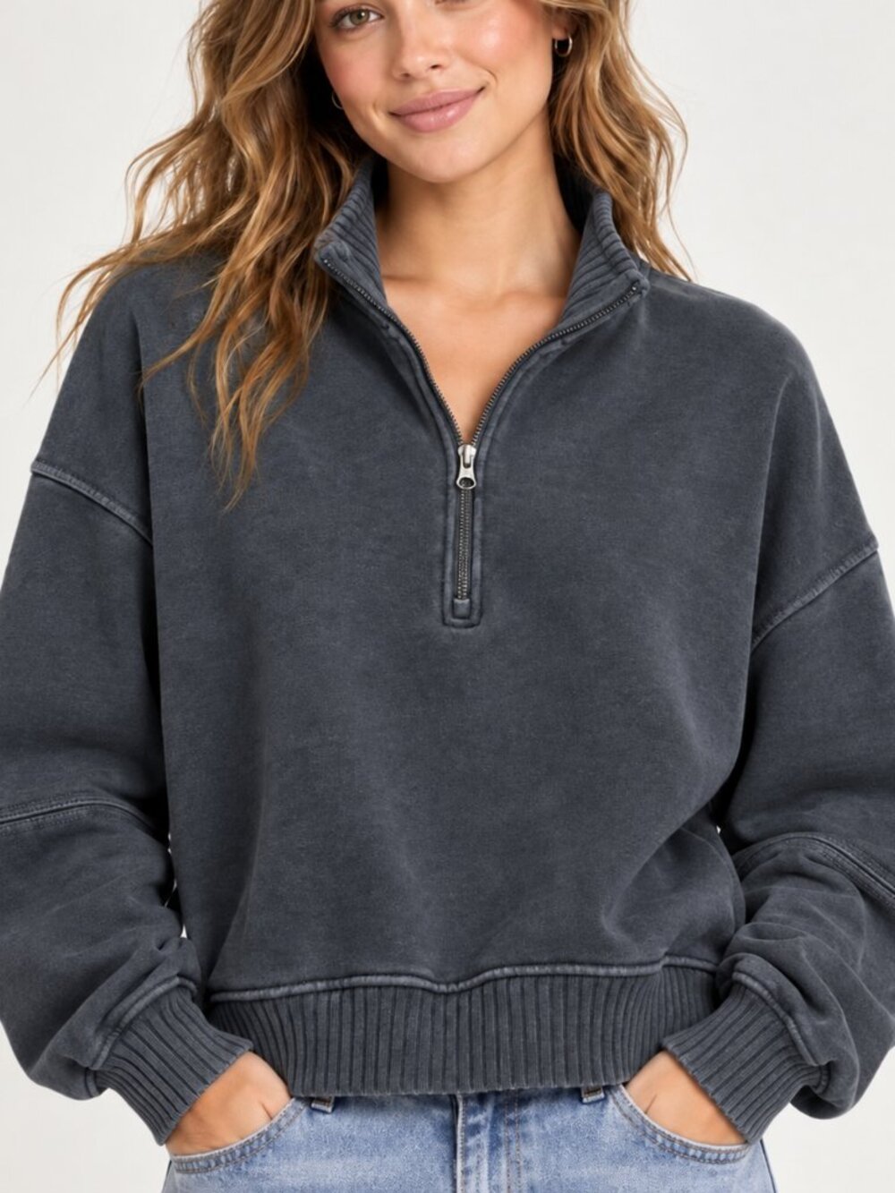 Aerie Washed Charcoal Gray Size XS Women's Oversized Cropped Sweatshirt